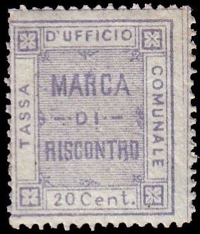 Marca da Bollo del Comune di 1) MARCHE GENERICHE 1)REGNO su Carta Bianca di dimensioni 19,5 X 23 mm