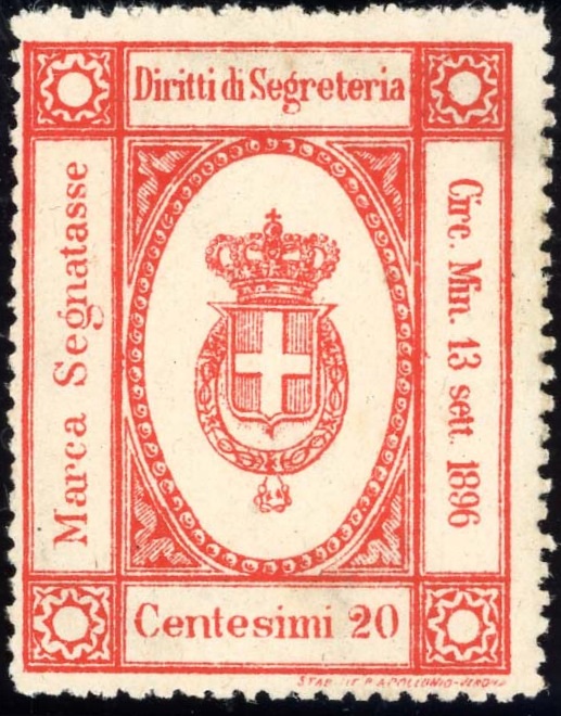 Marca da Bollo del Comune di 1) MARCHE GENERICHE 1)REGNO su Carta Bianca di dimensioni 30 x 40 mm