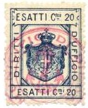 Marca da Bollo del Comune di 1) MARCHE GENERICHE 1)REGNO su Carta Bianca di dimensioni 24,5 x 30,5 mm