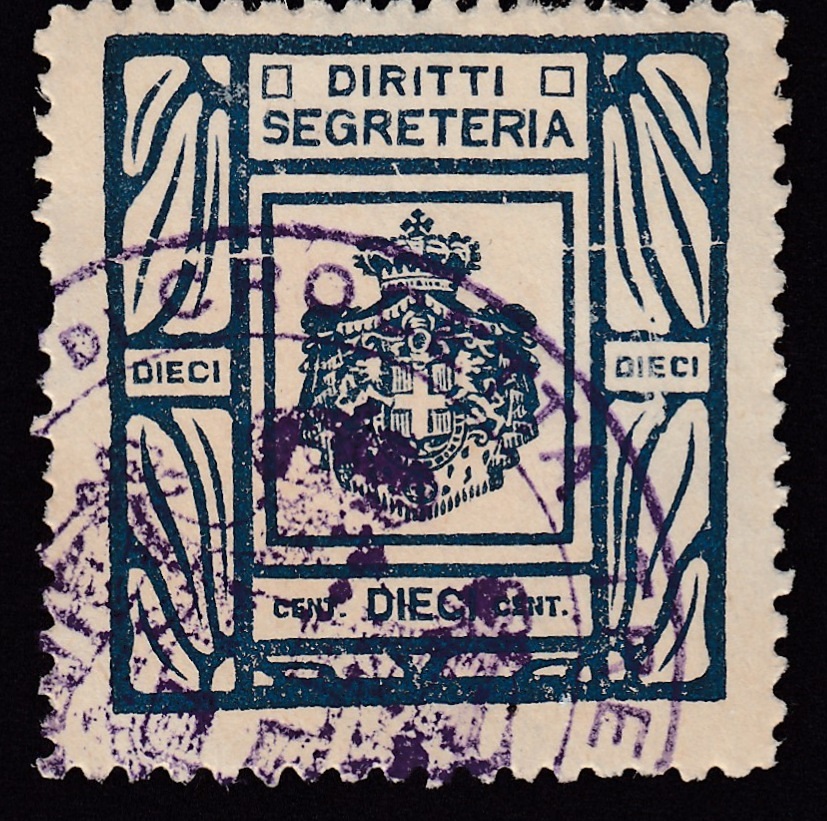 Marca da Bollo del Comune di 1) MARCHE GENERICHE 1)REGNO su Carta Bianca di dimensioni 24,5 x 30,5 mm