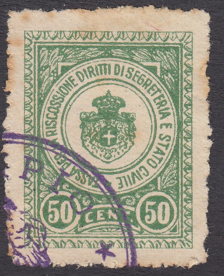 Marca da Bollo del Comune di 1) MARCHE GENERICHE 1)REGNO su Carta Bianca Sottile di dimensioni 24 x 30,5 mm