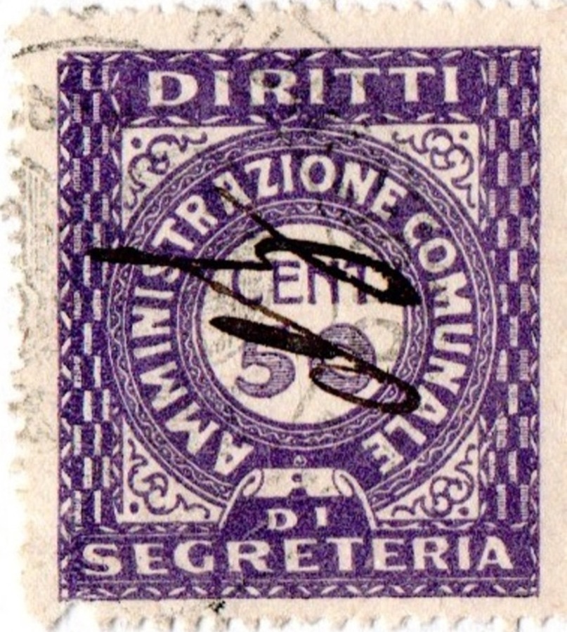 Marca da Bollo del Comune di 1) MARCHE GENERICHE 1)REGNO su Carta Bianca di dimensioni 21 X 27 mm