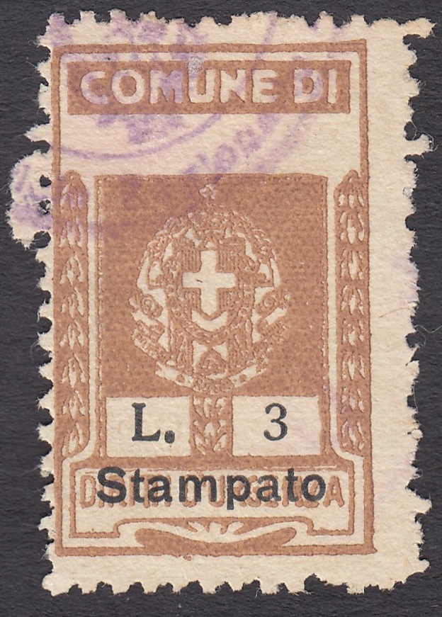 Marca da Bollo del Comune di 1) MARCHE GENERICHE 1)REGNO su Carta Bianca di dimensioni 19 x 30 mm