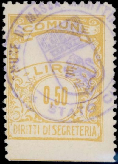 Marca da Bollo del Comune di 1) MARCHE GENERICHE 1)REGNO su Carta Bianca Sottile di dimensioni 22 x 29 mm