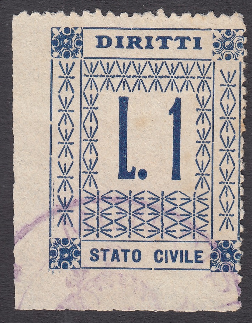 Marca da Bollo del Comune di 1) MARCHE GENERICHE 1)REGNO su Carta Bianca Sottile di dimensioni 27 x 33,5 mm