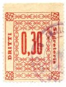 Marca da Bollo del Comune di 1) MARCHE GENERICHE 1)REGNO su Carta Bianca Sottile di dimensioni 27 x 33,5 mm