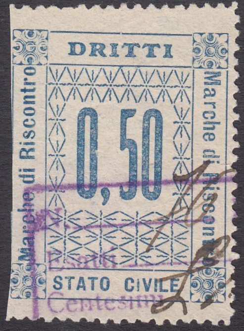 Marca da Bollo del Comune di 1) MARCHE GENERICHE 1)REGNO su Carta Bianca Sottile di dimensioni 27 x 33,5 mm