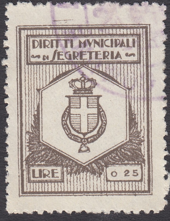 Marca da Bollo del Comune di 1) MARCHE GENERICHE 1)REGNO su Carta Bianca Sottile di dimensioni 23 X 30 mm