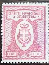 Marca da Bollo del Comune di 1) MARCHE GENERICHE 1)REGNO su Carta Bianca Sottile di dimensioni 23 X 30 mm