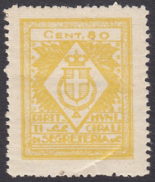 Marca da Bollo del Comune di 1) MARCHE GENERICHE 1)REGNO su Carta Bianca di dimensioni 23,5 x 30 mm