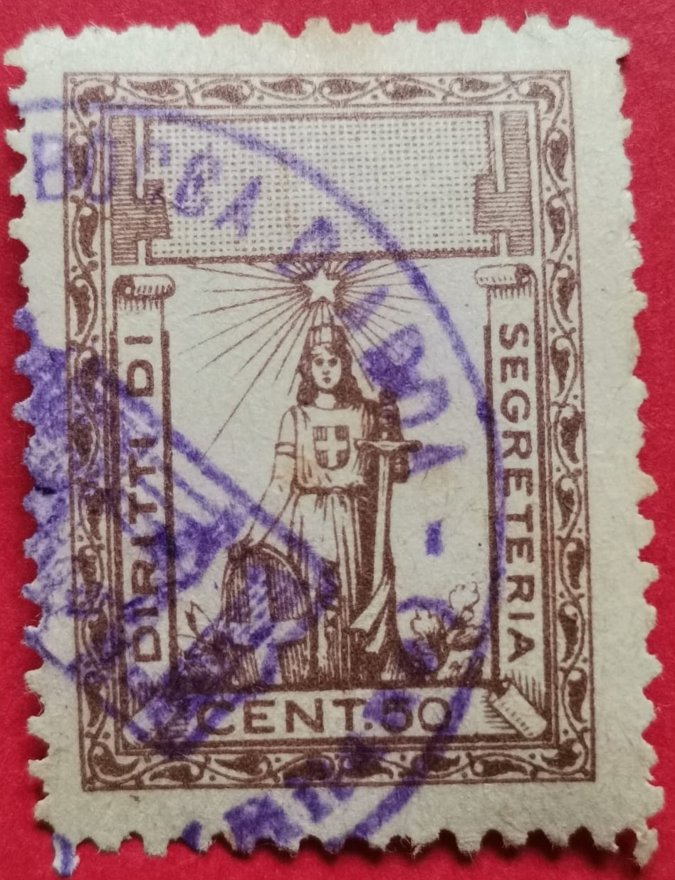 Marca da Bollo del Comune di 1) MARCHE GENERICHE 1)REGNO su Carta Bianca Sottile di dimensioni 25,5 x 32 mm