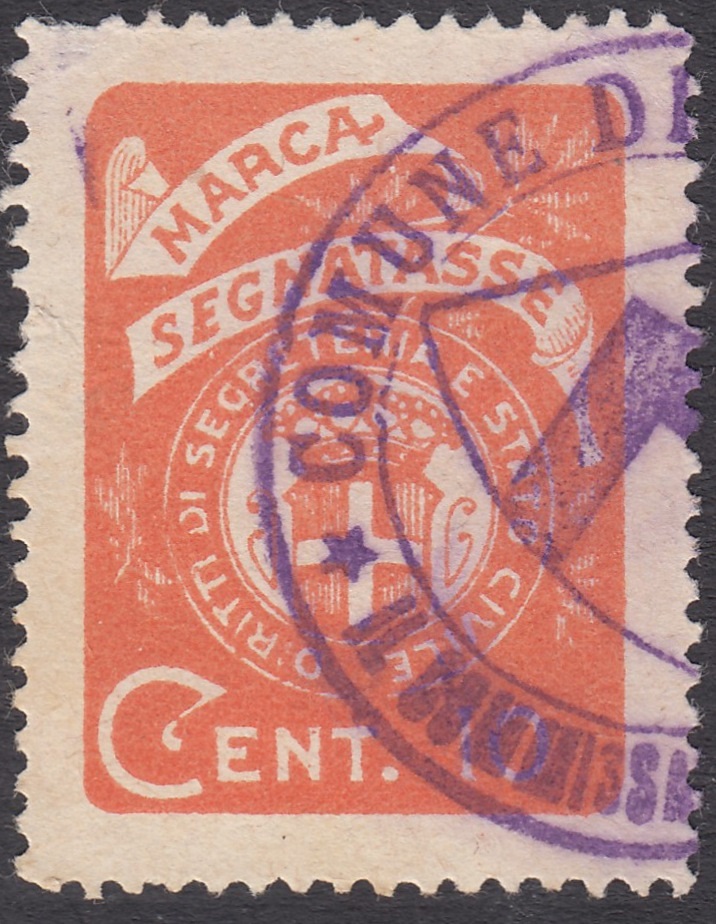 Marca da Bollo del Comune di 1) MARCHE GENERICHE 1)REGNO su Carta Bianca Sottile di dimensioni 22 x 30 mm