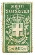 Marca da Bollo del Comune di 1) MARCHE GENERICHE 1)REGNO su Carta Bianca Sottile di dimensioni 23,5 x 44 mm