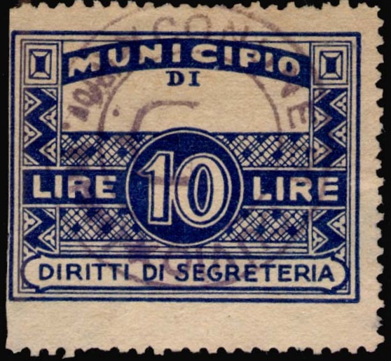 Marca da Bollo del Comune di 1) MARCHE GENERICHE 1)REGNO su Carta Bianca Sottile di dimensioni mm
