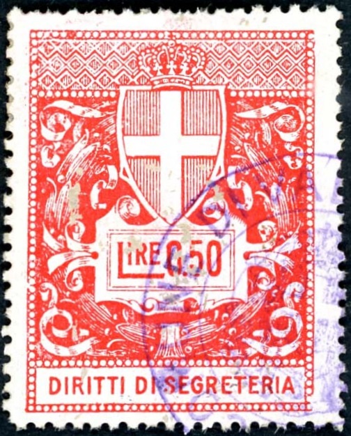 Marca da Bollo del Comune di 1) MARCHE GENERICHE 1)REGNO su Carta Bianca di dimensioni 27,5 x 37 mm