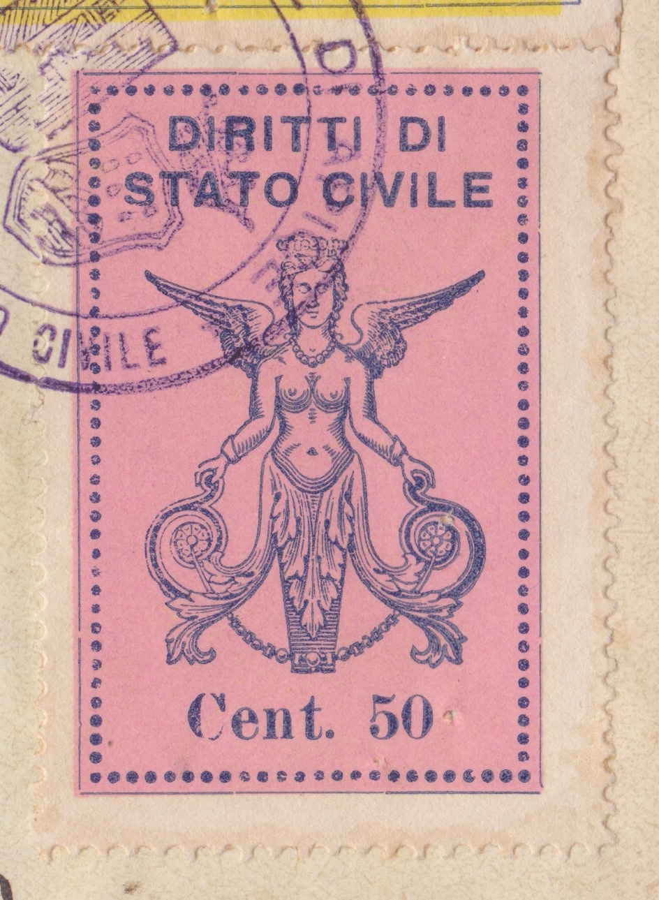 Marca da Bollo del Comune di 1) MARCHE GENERICHE 1)REGNO su Carta Bianca di dimensioni 28 x 44 mm