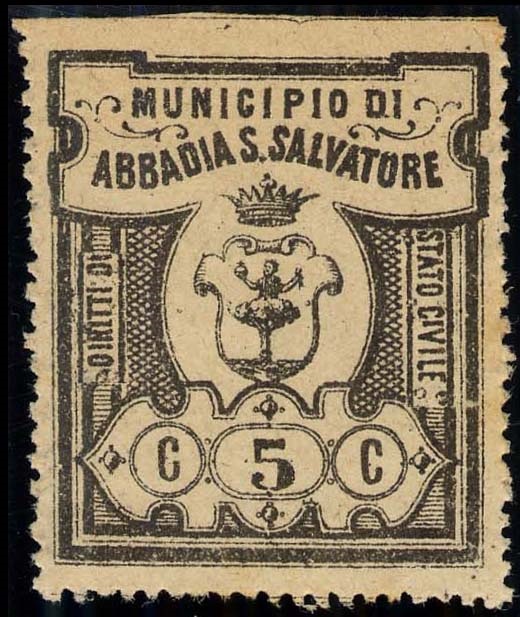 Marca da Bollo del Comune di ABBADIA SAN SALVATORE su Carta Colorata di dimensioni 31 x 36 mm