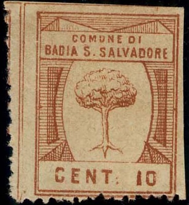 Marca da Bollo del Comune di ABBADIA SAN SALVATORE su Carta Bianca di dimensioni 31,5 x 35 mm