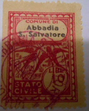 Marca da Bollo del Comune di ABBADIA SAN SALVATORE su Carta Bianca di dimensioni 22,5 x 29 mm