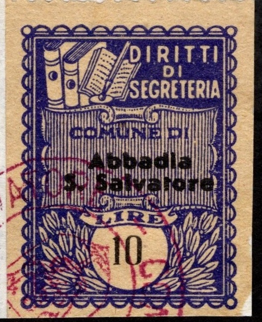Marca da Bollo del Comune di ABBADIA SAN SALVATORE su Carta Bianca di dimensioni 22,5 x 29 mm