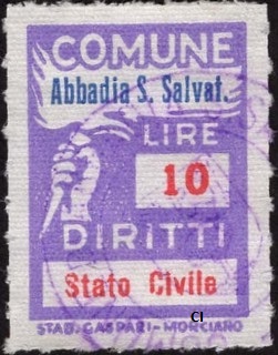 Marca da Bollo del Comune di ABBADIA SAN SALVATORE su Carta Bianca di dimensioni mm