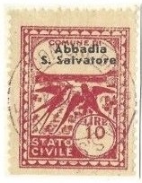Marca da Bollo del Comune di ABBADIA SAN SALVATORE su Carta Bianca di dimensioni 21 X 27 mm