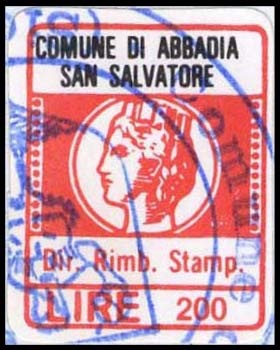 Marca da Bollo del Comune di ABBADIA SAN SALVATORE su Carta Bianca di dimensioni 15,5 x 20 mm