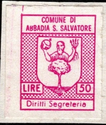 Marca da Bollo del Comune di ABBADIA SAN SALVATORE su Carta Bianca di dimensioni 17 x 21,5 mm