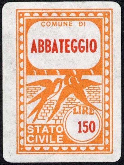 Marca da Bollo del Comune di ABBATEGGIO su Carta Bianca di dimensioni 22 X 33 mm