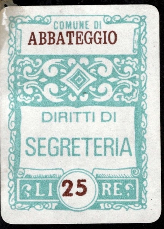 Marca da Bollo del Comune di ABBATEGGIO su Carta Bianca di dimensioni 23 X 33 mm