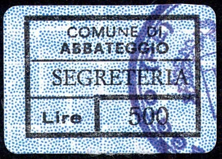Marca da Bollo del Comune di ABBATEGGIO su Carta Bianca di dimensioni 19 x 14 mm