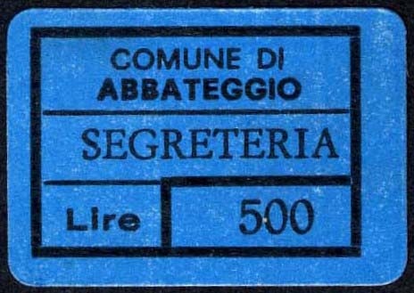 Marca da Bollo del Comune di ABBATEGGIO su Carta Colorata di dimensioni 19 x 13,5 mm