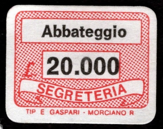 Marca da Bollo del Comune di ABBATEGGIO su Carta Colorata di dimensioni 20 x 14 mm