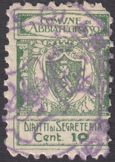 Marca da Bollo del Comune di ABBIATEGRASSO su Carta Bianca Sottile di dimensioni 17 X 24,5 mm