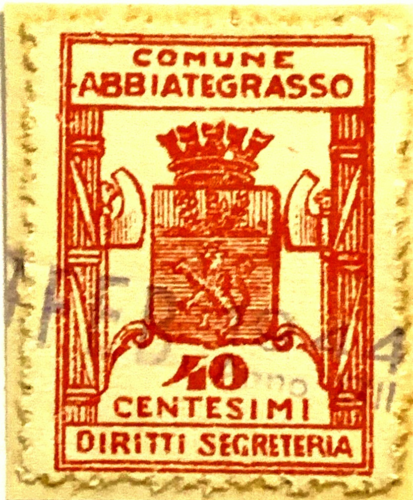Marca da Bollo del Comune di ABBIATEGRASSO su Carta Bianca Sottile di dimensioni 22,5 x 29 mm