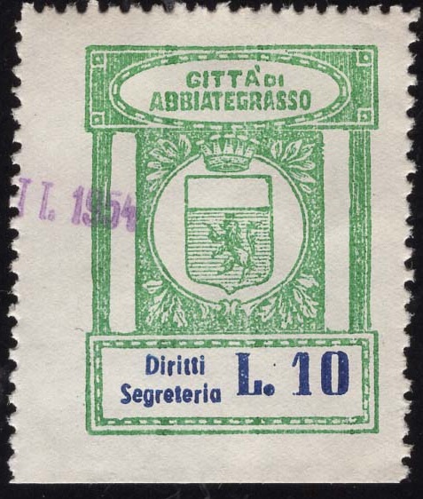 Marca da Bollo del Comune di ABBIATEGRASSO su Carta Bianca di dimensioni 23 X 30,5 mm