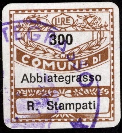 Marca da Bollo del Comune di ABBIATEGRASSO su Carta Bianca di dimensioni 20 x 20 mm