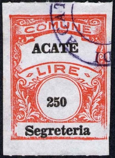 Marca da Bollo del Comune di ACATE su Carta Bianca di dimensioni 22 X 29 mm