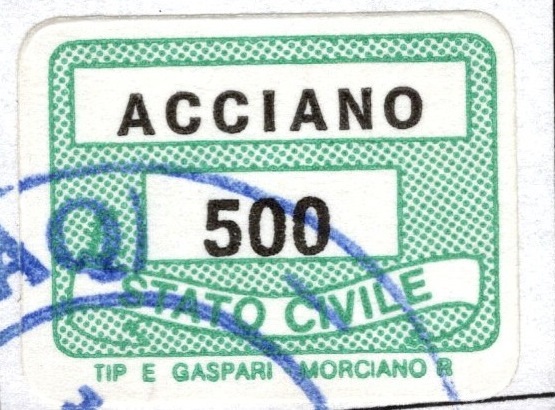 Marca da Bollo del Comune di ACCIANO su Carta Bianca di dimensioni 20 x 14 mm