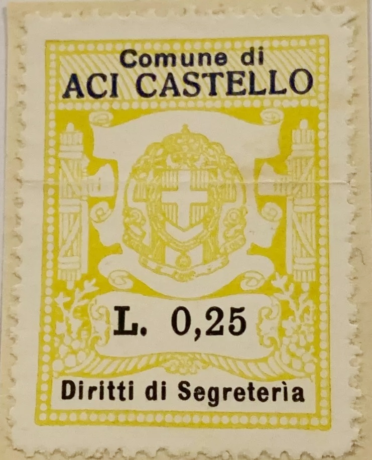 Marca da Bollo del Comune di ACI CASTELLO su Carta Bianca di dimensioni 22 x 28 mm