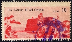 Marca da Bollo del Comune di ACI CASTELLO su Carta Bianca di dimensioni mm