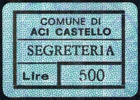 Marca da Bollo del Comune di ACI CASTELLO su Carta Bianca di dimensioni 24,5 X 17 mm