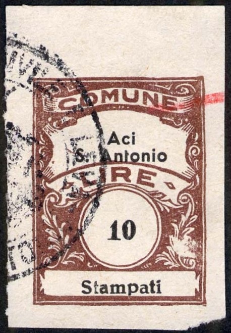 Marca da Bollo del Comune di ACI SANT´ANTONIO su Carta Bianca di dimensioni 21 x 29 mm