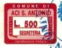 Marca da Bollo del Comune di ACI SANT´ANTONIO su Carta Bianca di dimensioni 21,5 x 16 mm