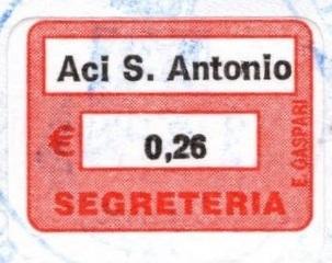 Marca da Bollo del Comune di ACI SANT´ANTONIO su Carta Bianca di dimensioni 21,5 x 16 mm