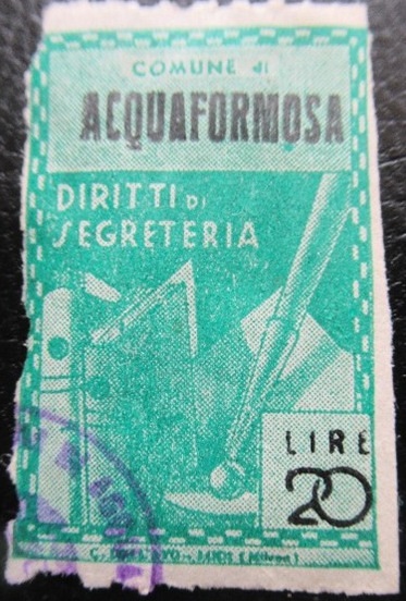 Marca da Bollo del Comune di ACQUAFORMOSA su Carta Bianca di dimensioni 21 X 32 mm
