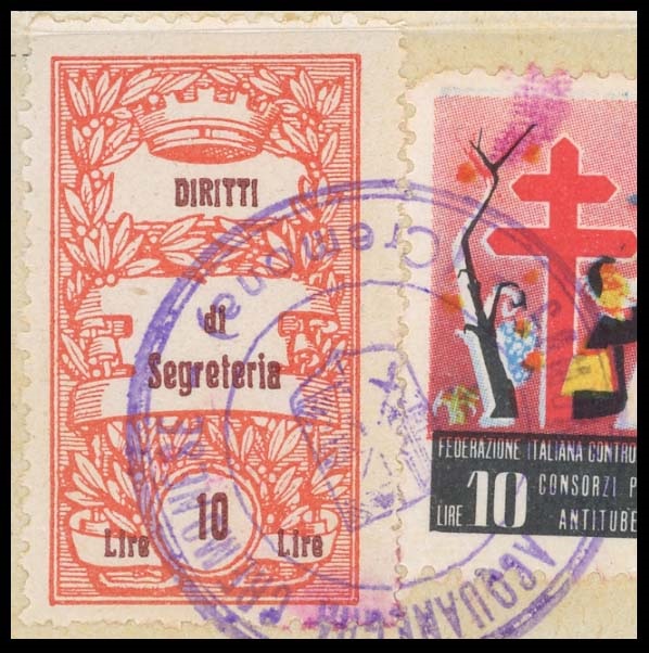 Marca da Bollo del Comune di ACQUANEGRA CREMONESE su Carta Bianca Sottile di dimensioni 20 x 35 mm