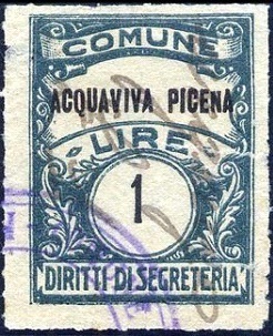 Marca da Bollo del Comune di ACQUAVIVA PICENA su Carta Bianca di dimensioni 22,5 x 29 mm