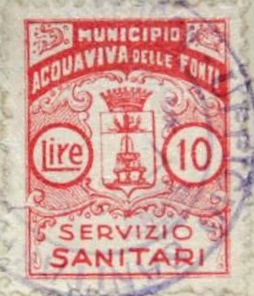Marca da Bollo del Comune di ACQUAVIVA DELLE FONTI su Carta Bianca Sottile di dimensioni 21 X 27 mm