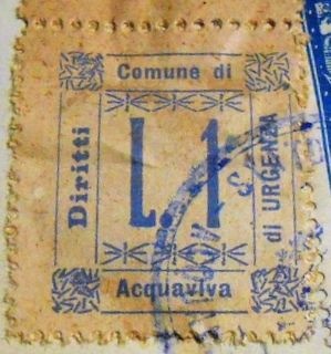 Marca da Bollo del Comune di ACQUAVIVA DELLE FONTI su Carta Bianca di dimensioni 22 x 27 mm